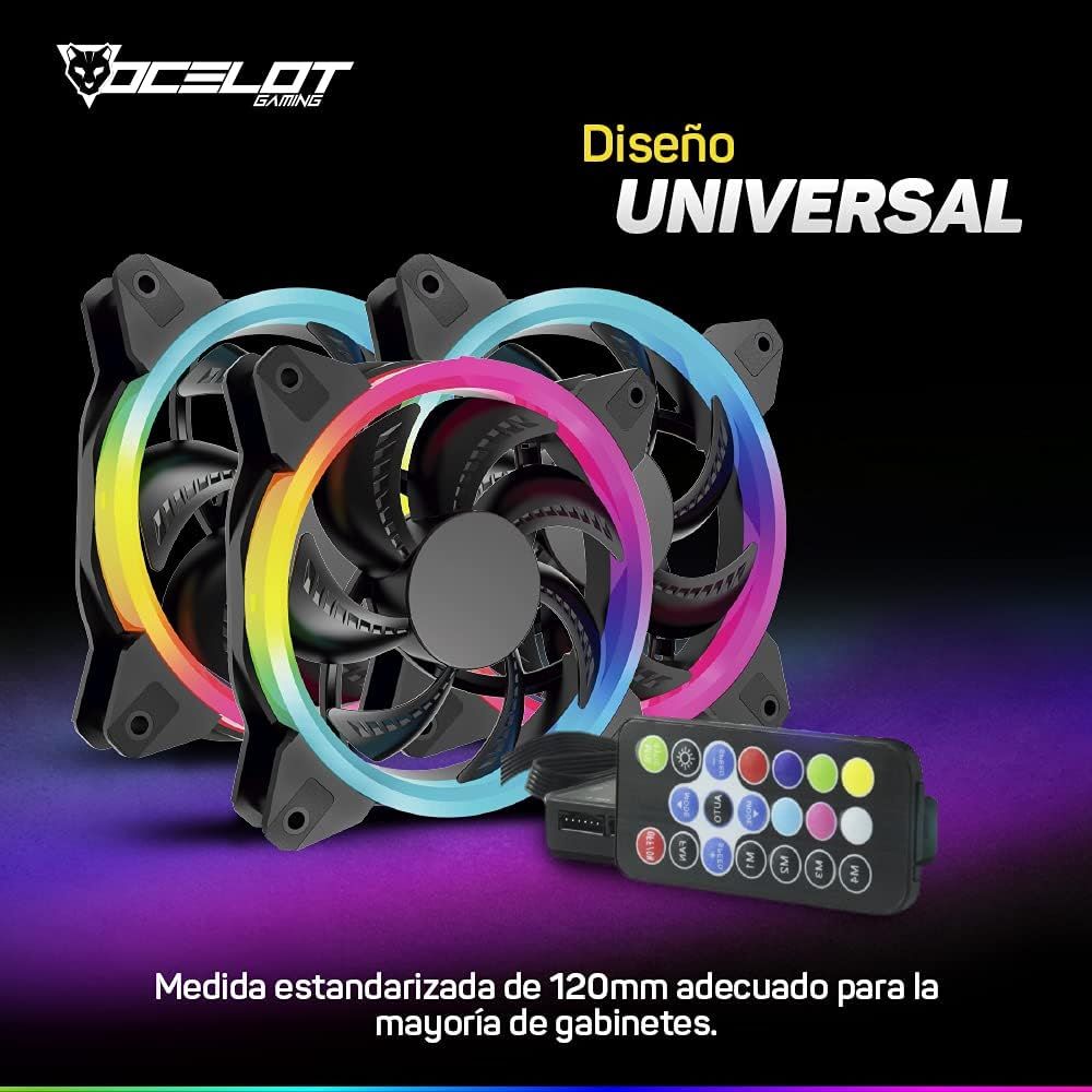 KIT DE VENTILADORES PARA PC RGB GAMER OCELOT 0GPF01 