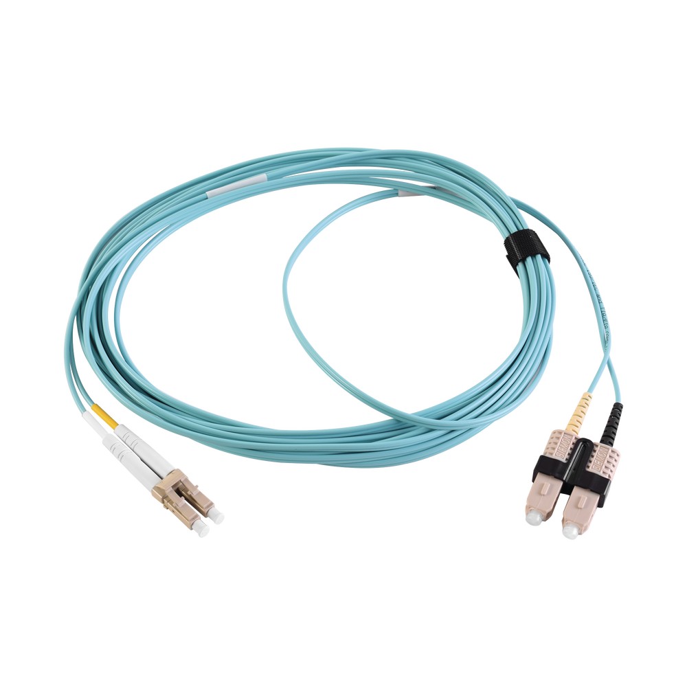 Jumper de Fibra Óptica Multimodo 50/125 XGLO OM3, LC-SC Duplex, OFNR, Color Aqua, 2 Metros