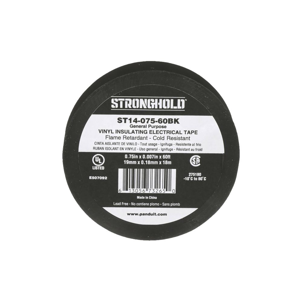 Cinta Eléctrica STRONGHOLD para Aislar, de PVC, Color Negro PANDUIT ST14-075-60BK