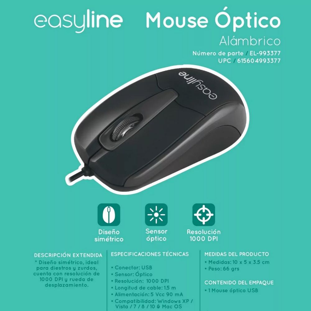 MOUSE OPTICO ALAMBRICO USB EASY LINE PERFECT CHOICE 