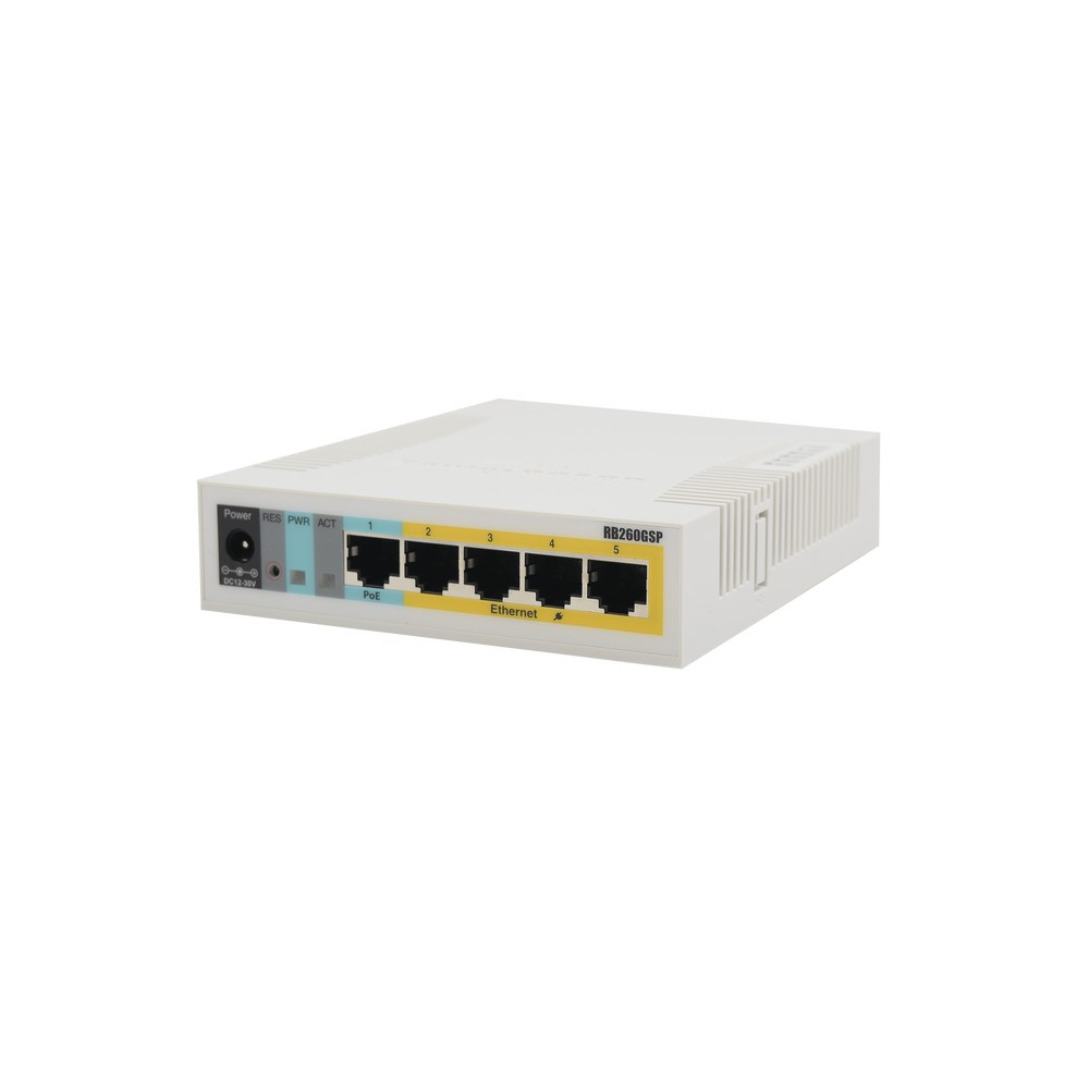 Switch Mikrotik 5 puertos PoE (Pasivo) (1in/4out) Gigabit Ethernet y 1 SFP MIKROTIK RB260GSP