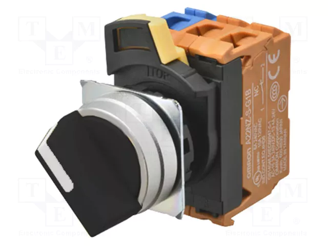 Switch selector de 22mm uso universal color negro metal cepillado de 2 posiciones IP66 no iluminado incluye un contacto de uso general  A22NS2MMNBAG100NN