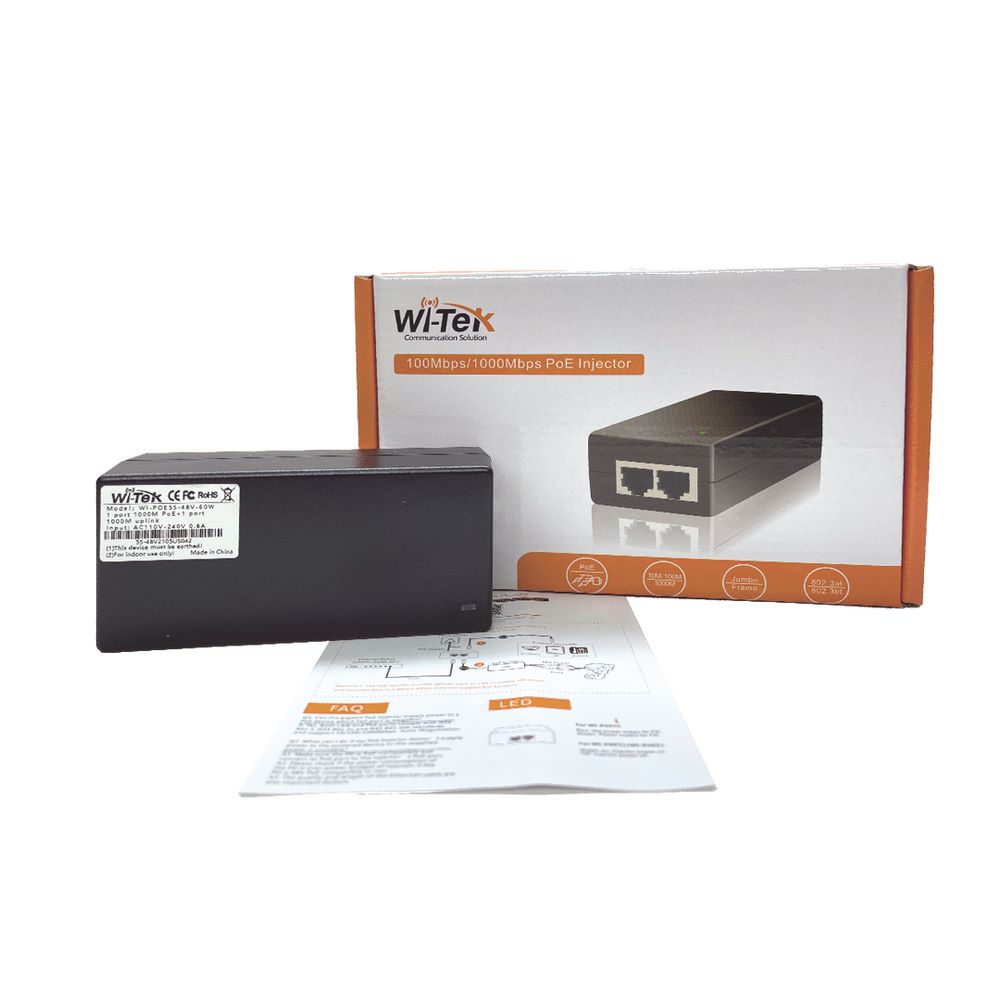 Inyector PoE 30W / PoE 802.3 af/at / 48V / Conexión plug and play / Alcance de hasta 100 metros / Aplicaciones CCTV WITEK WI-POE51-48V